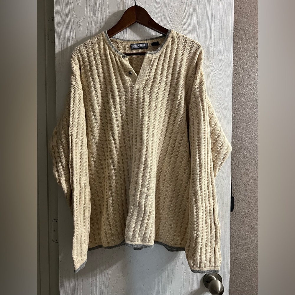 STRUCTURE Cable Knit 90s Vintage Sweater Beige Warm Y2K Chandler Bing Sz L